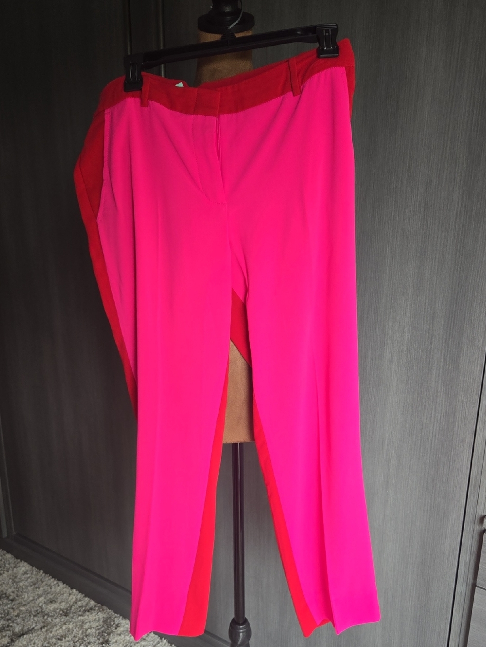 BCBGMaxAzria Hot Pink Straight-Leg Pants with Red Waistband